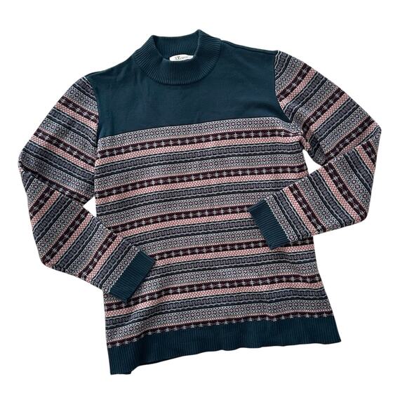 The Tog Shop XL Nordic Fair Isle sweater soft knit long sleeve purple teal top - Picture 1 of 8
